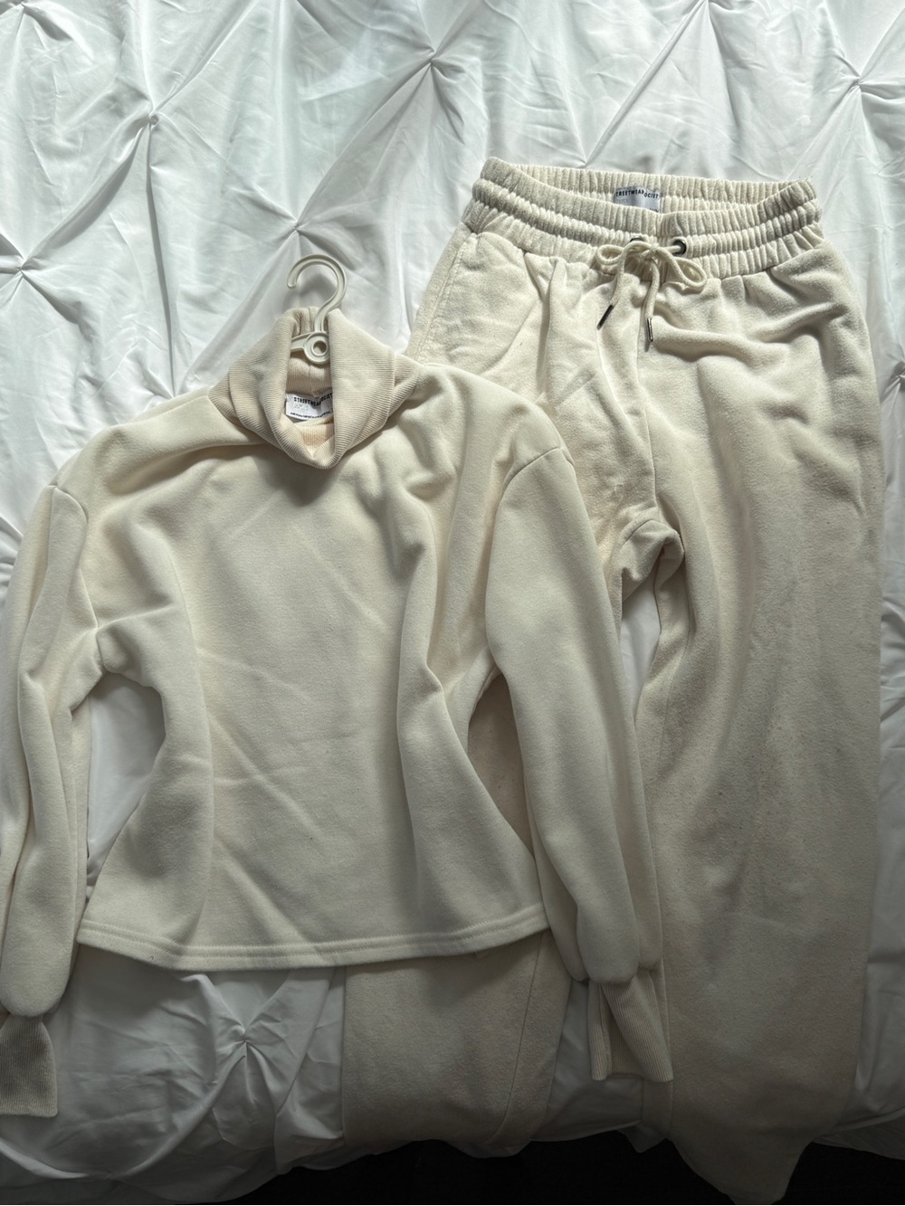 Cream Tracksuit 2 Piece Set Matching Sweater Turtleneck Joggers Sweatpants Beige
